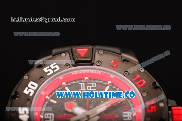 Richard Mille RM028 Swiss Valjoux 7750 Automatic PVD Case with Skeleton Dial and Black Rubber Strap - Red Inner Bezel - Click Image to Close